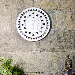 Home And Living | Handmade ~ Kutch Lippan Mud Work  Om symbol 10 inches Round Wall Plate -White