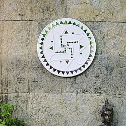 Home And Living | Handmade ~ Kutch Lippan Mud Work Swastik symbol - white