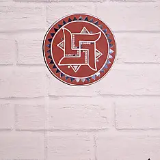 Home And Living | Handmade ~ Kutch Lippan Mud Work Swastik symbol - Terracotta