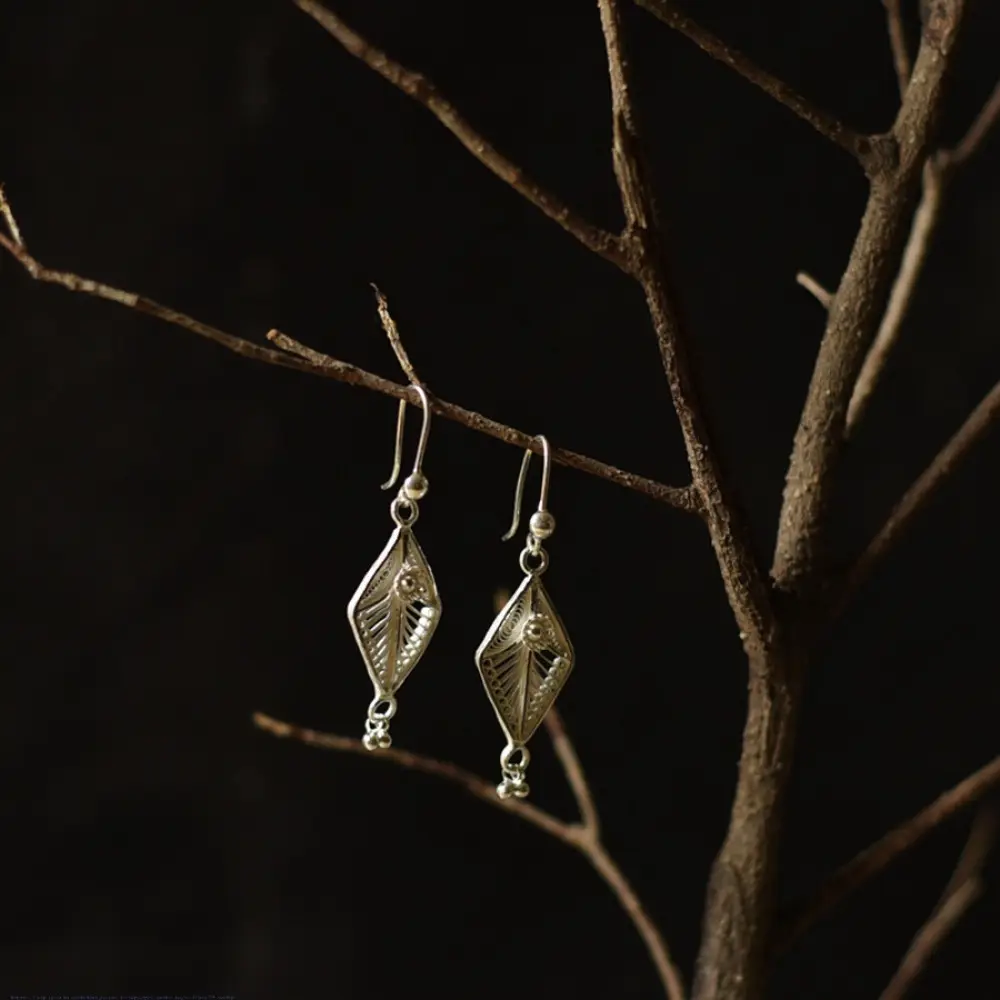 Shop Filigree Silver Earring ~ Dimond Shape