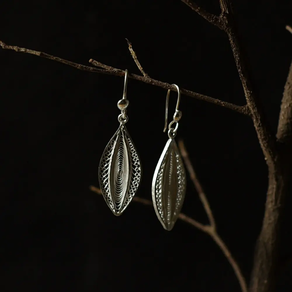 Shop Handcrafted Silver Earrings - Leaf Shape 