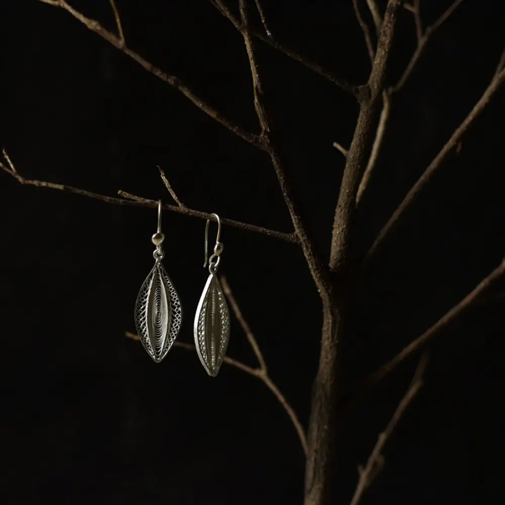 Shop Handcrafted Silver Earrings - Leaf Shape 