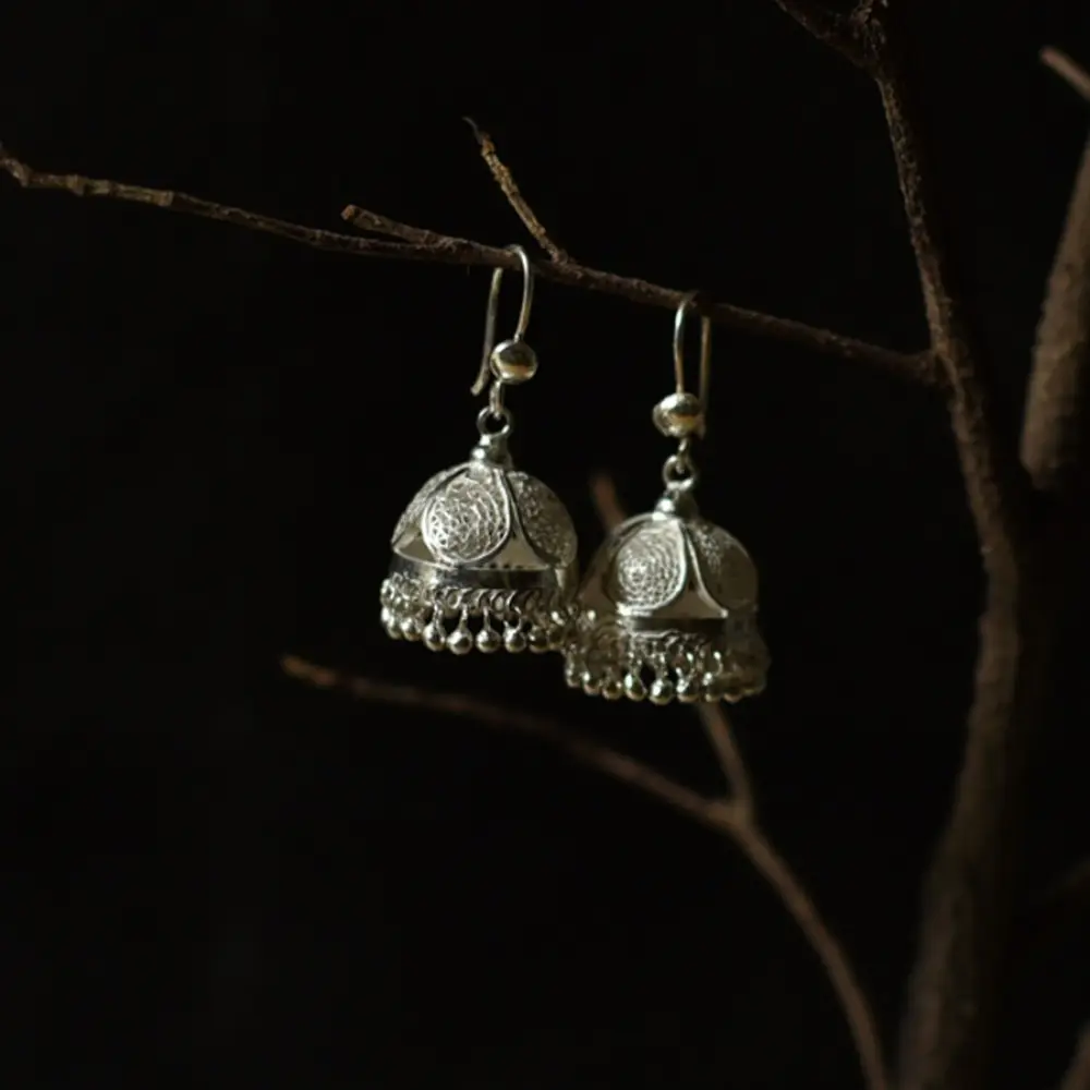 Shop Filigree Handcrafted Silver Earring - Jhumka