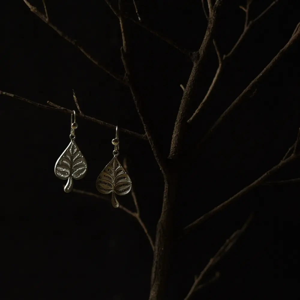 Shop Handcrafted Filigree Silver Earring - Paan