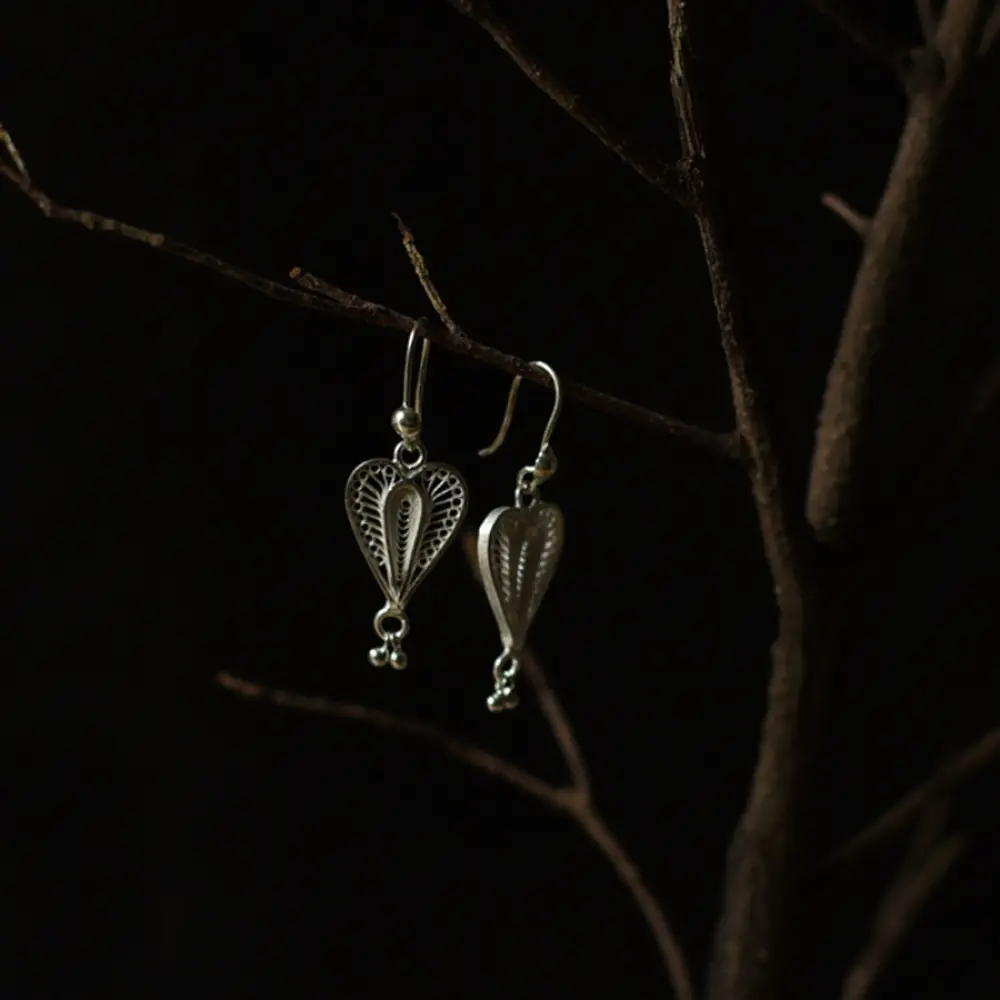 Shop Handcrafted Silver Earring - Heart Shape 