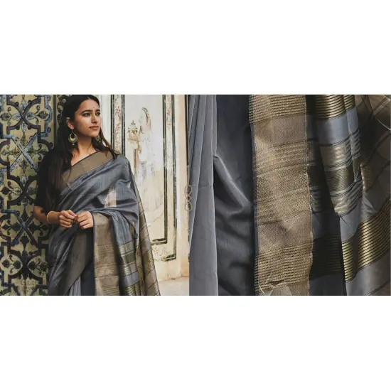 shop handloom maheshwari saree - grey