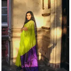 Kamya . काम्या ~ Handloom Silk Cotton Saree - Parrot Green