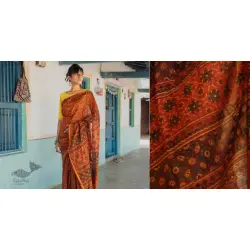 Kamya . काम्या ~Ajrakh Silk Cotton Block Printed Saree - orange