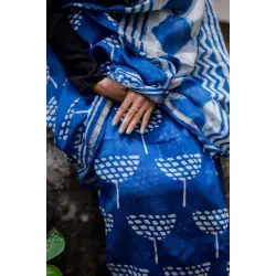 Kamya . काम्या ✽ Cotton Silk Dabu & Pharad Block Printed Indigo Saree - 46