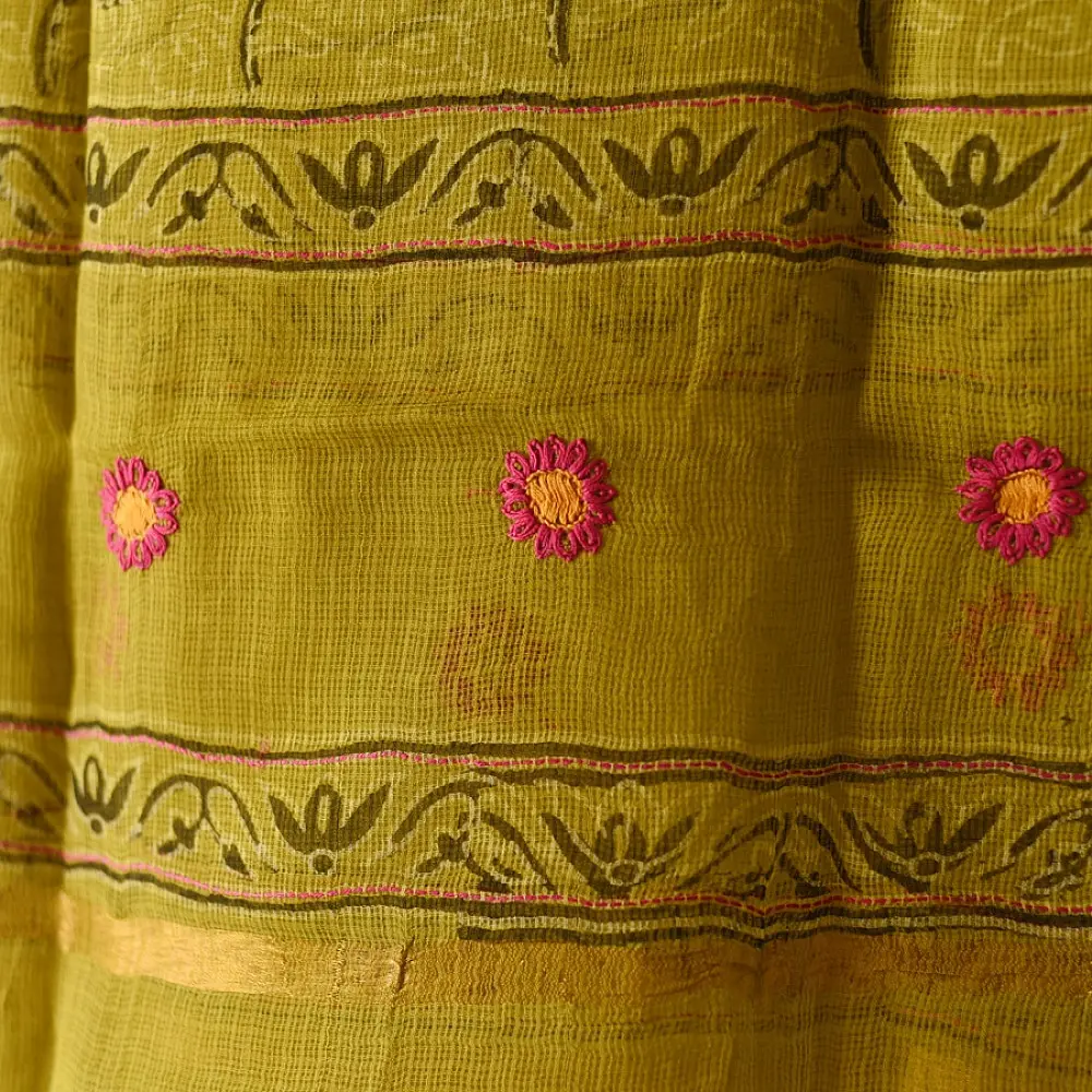 shop Block Printed Kota Cotton | Kota Doria Dupatta - Options - Yellow, Indigo, Green