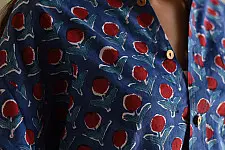 Sanganeri Shirt ✯ Pure Cotton - Block Printed Shirt ~ Blue