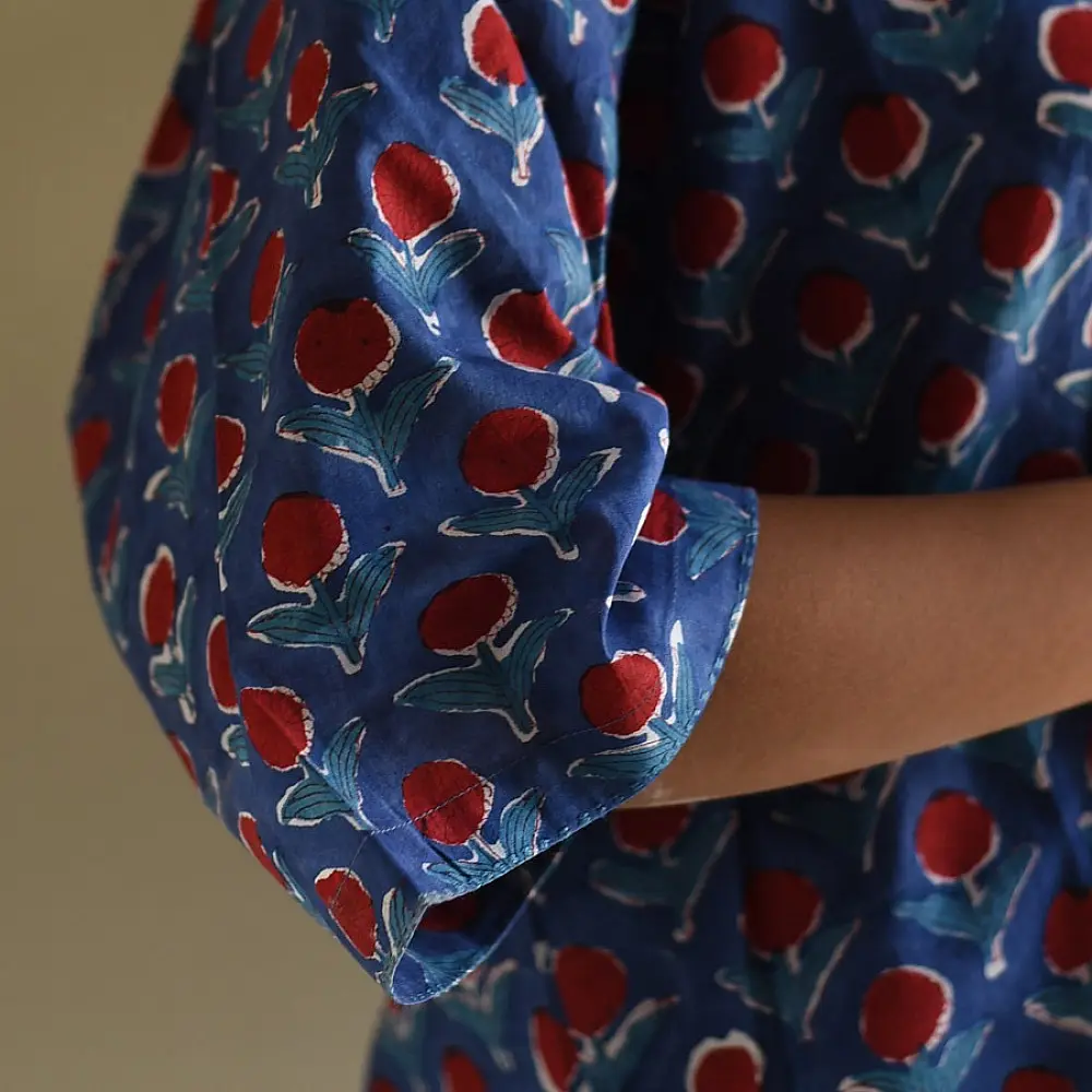 Shop block printed cotton Shirt ~ Blue- 