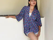 Sanganeri Shirt ✯ Pure Cotton - Block Printed Shirt ~ Blue