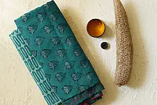 Block Printed Kota Cotton | Hand Embroidered Saree