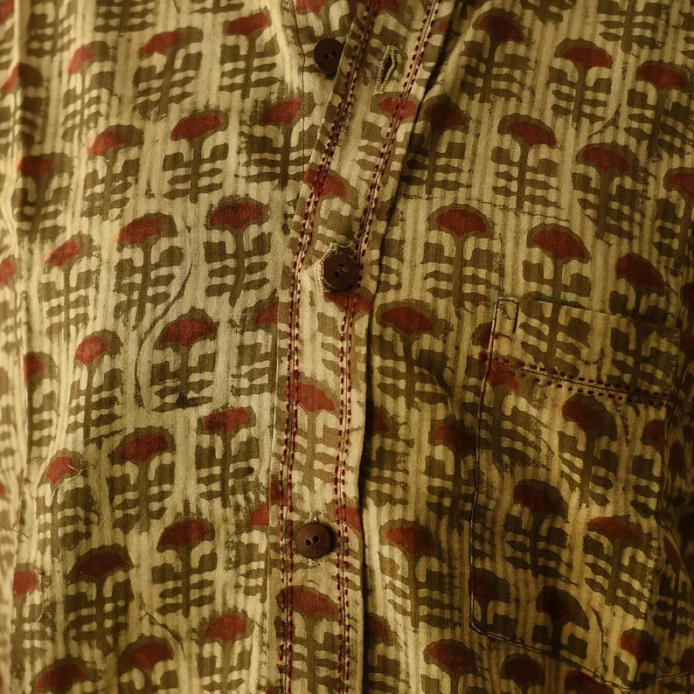 Shop block printed cotton shirt - Brown