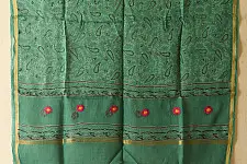 Block Printed Kota Cotton | Block Printed - Kota Doria Green Dupatta 