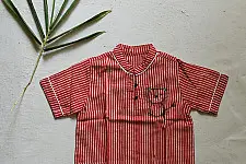 Little Karigari | Pure Cotton Embroidered - Stripe Red Shirt