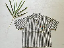 Little Karigari | Pure Cotton Embroidered - Black Stripe Shirt