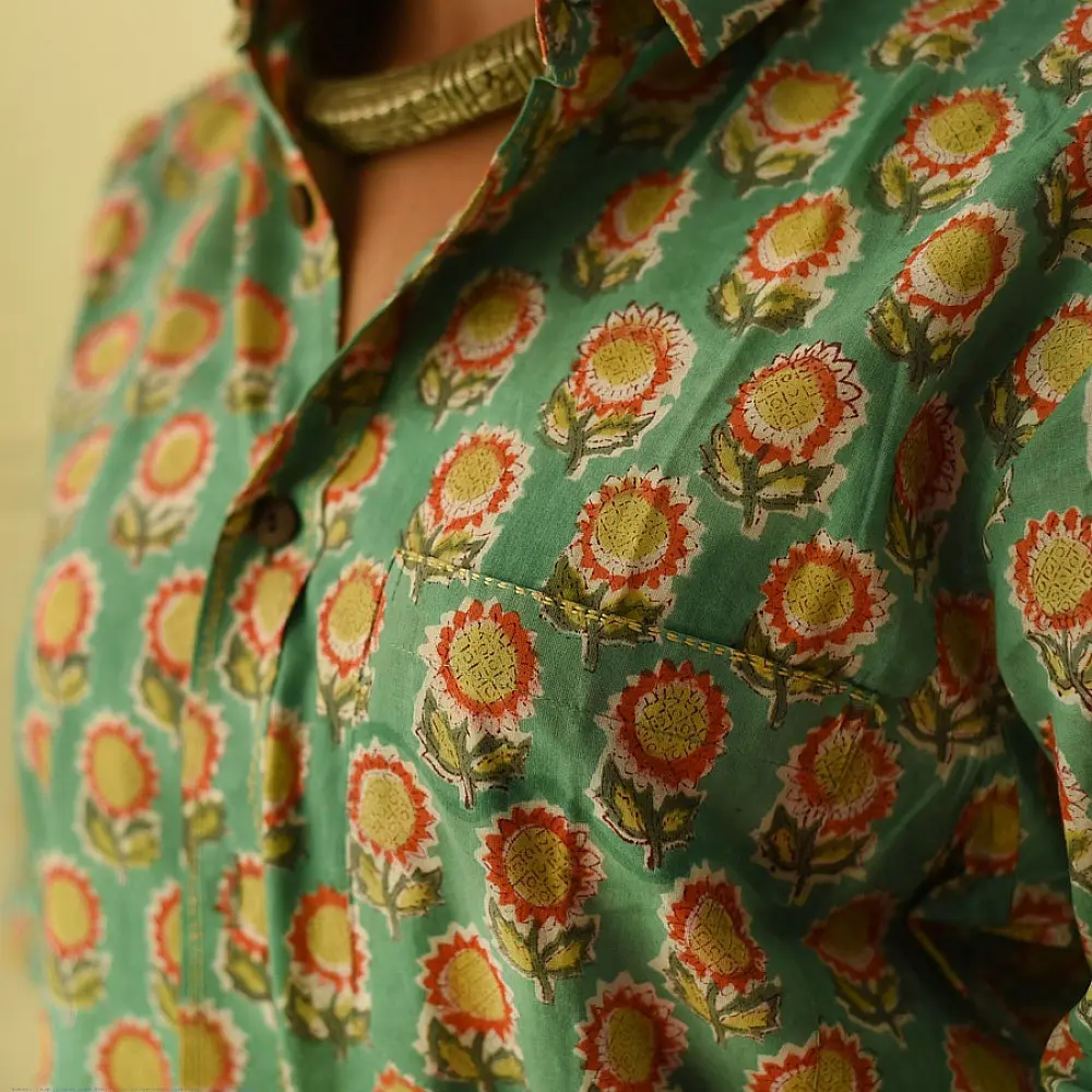 Shop block printed cotton Green Shirt