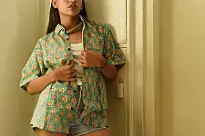 Sanganeri Shirt ✯ Pure Cotton - Block Printed Green Shirt