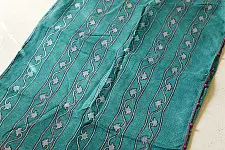 Block Printed Kota Cotton | Hand Embroidered Saree - Cyan Blue Color