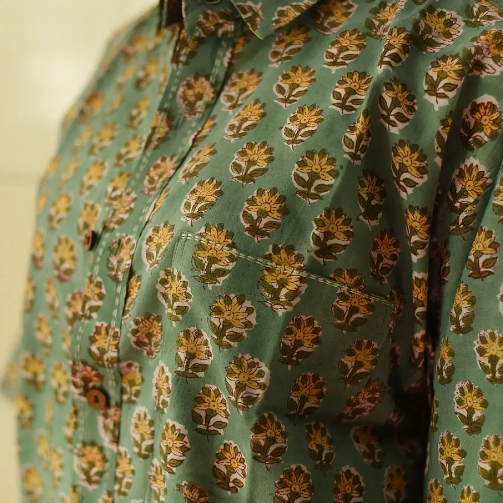 Shop block printed cotton Green Shirt
