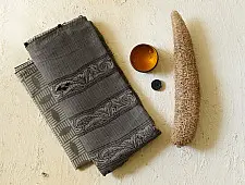 Block Printed Kota Cotton | Hand Embroidered Grey Saree