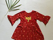 Little Karigari | Pure Cotton Embroidered - Red Frock for Girls
