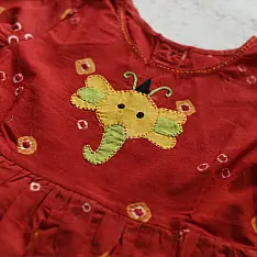 Little Karigari | Pure Cotton Embroidered - Red Frock for Girls
