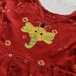 Little Karigari | Pure Cotton Embroidered - Red Frock for Girls