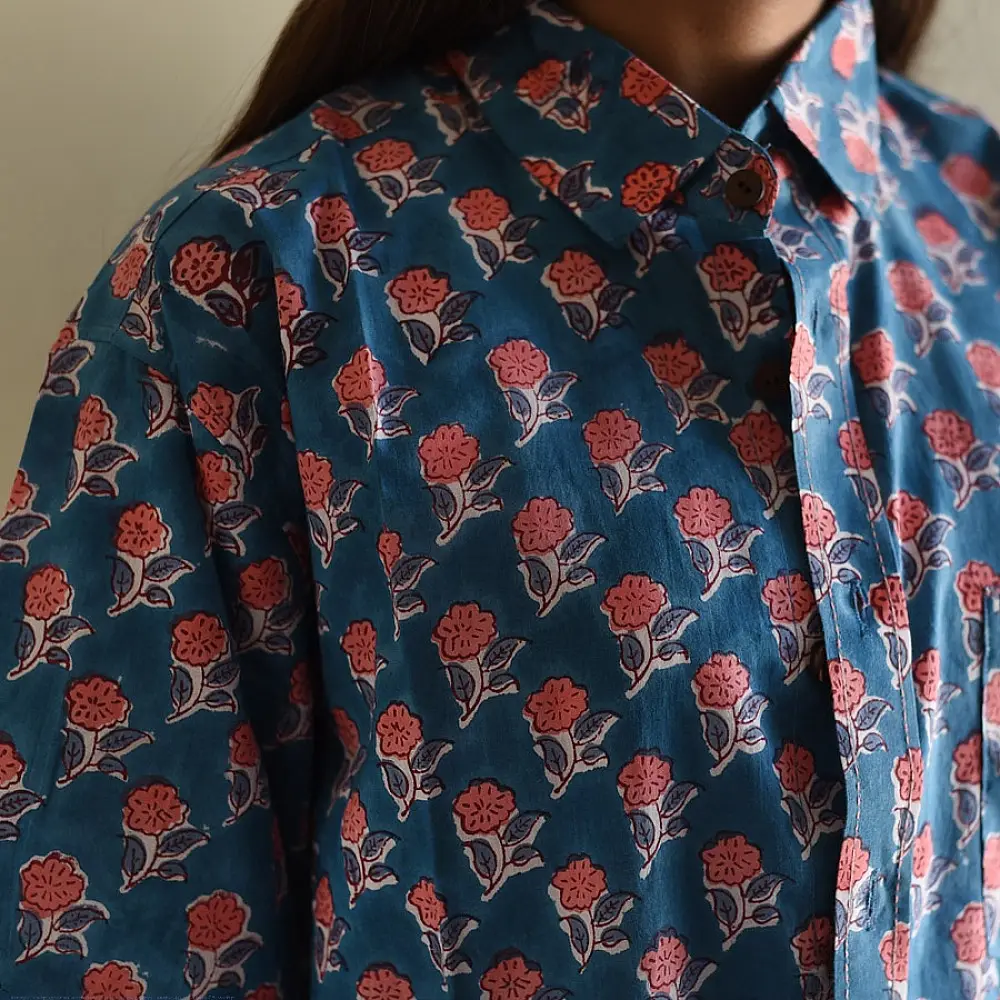 Shop block printed cotton shirt - Roses