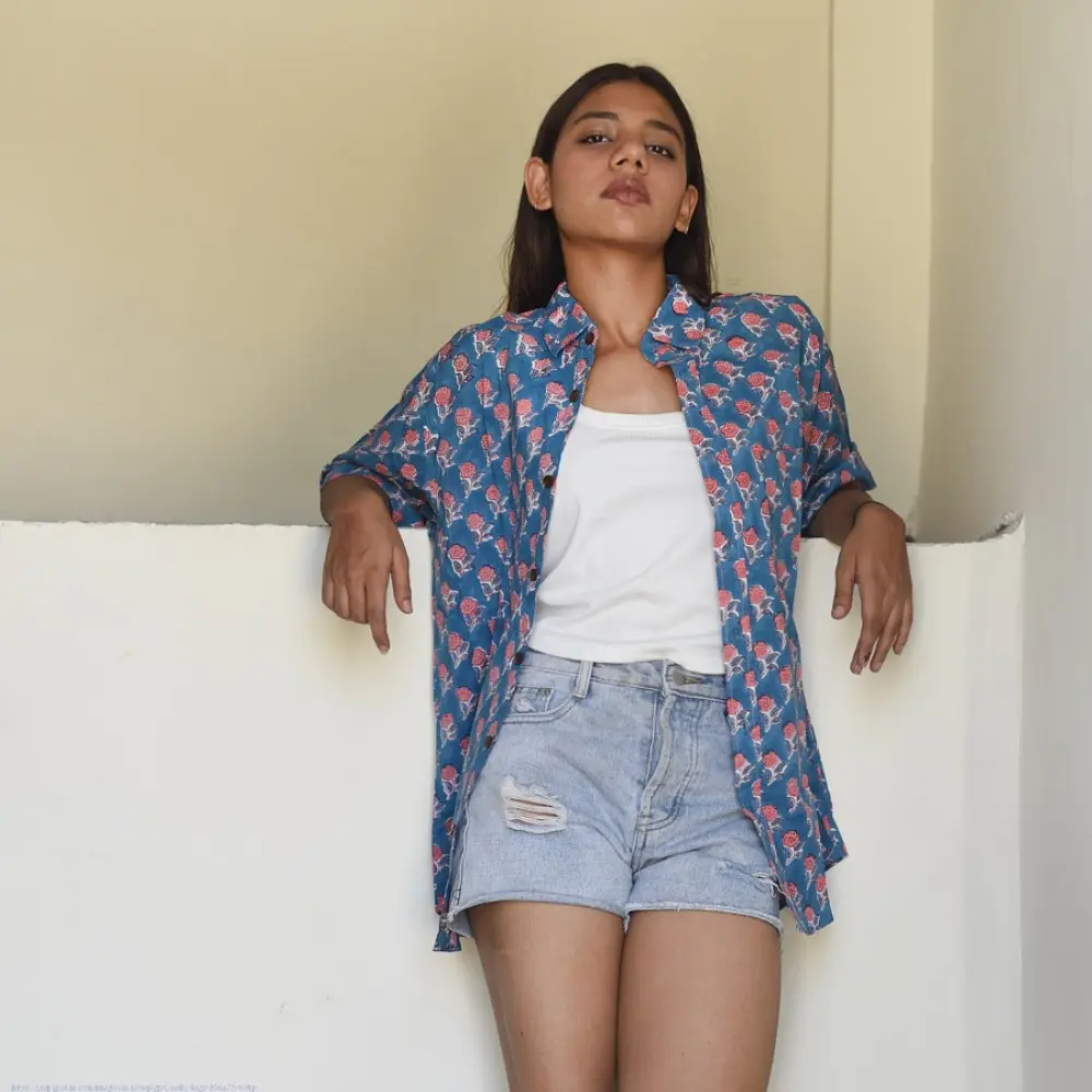 Shop block printed cotton shirt - Roses
