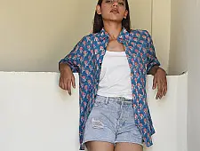 Sanganeri Shirt ✯ Pure Cotton - Block Printed Shirt ~ Roses