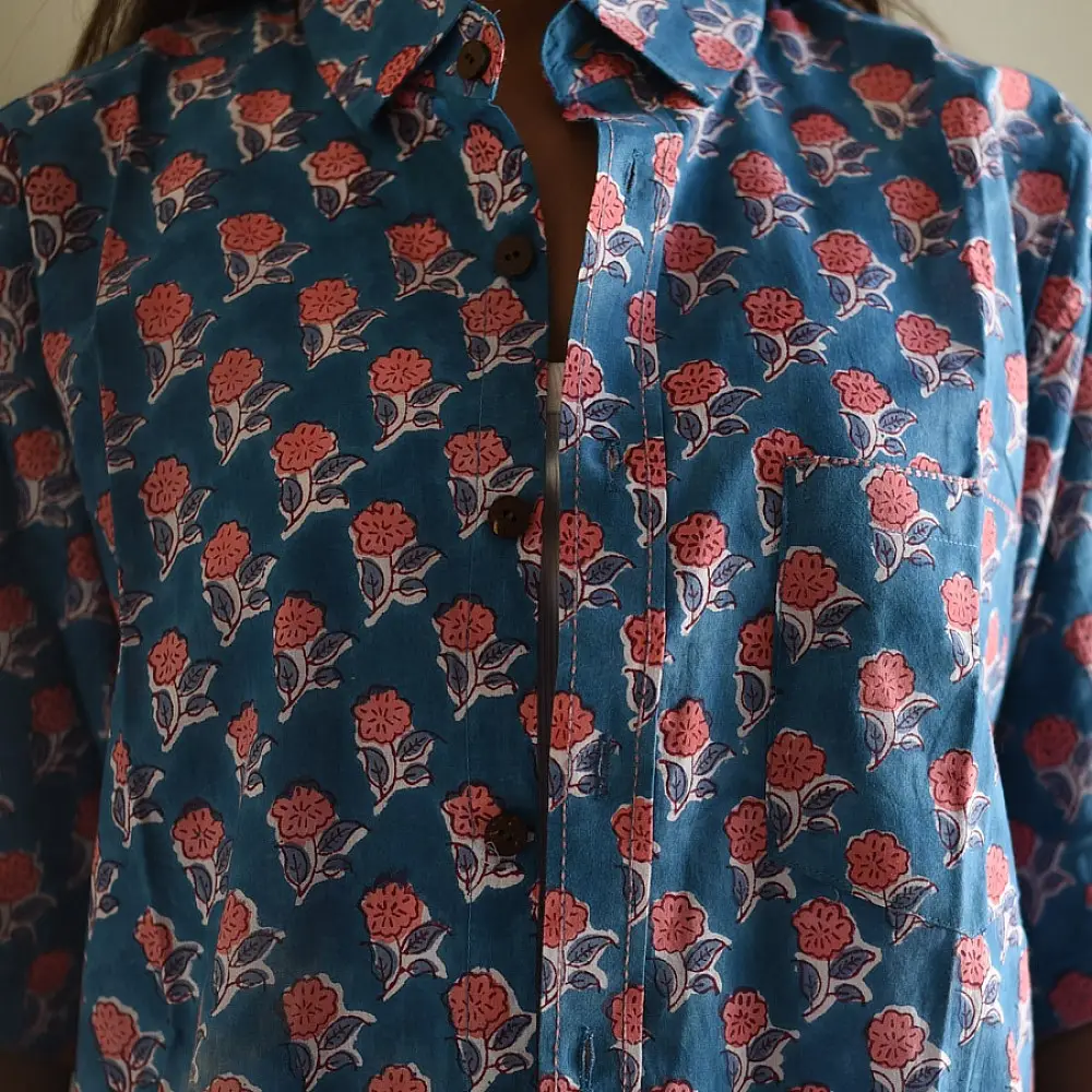 Shop block printed cotton shirt - Roses