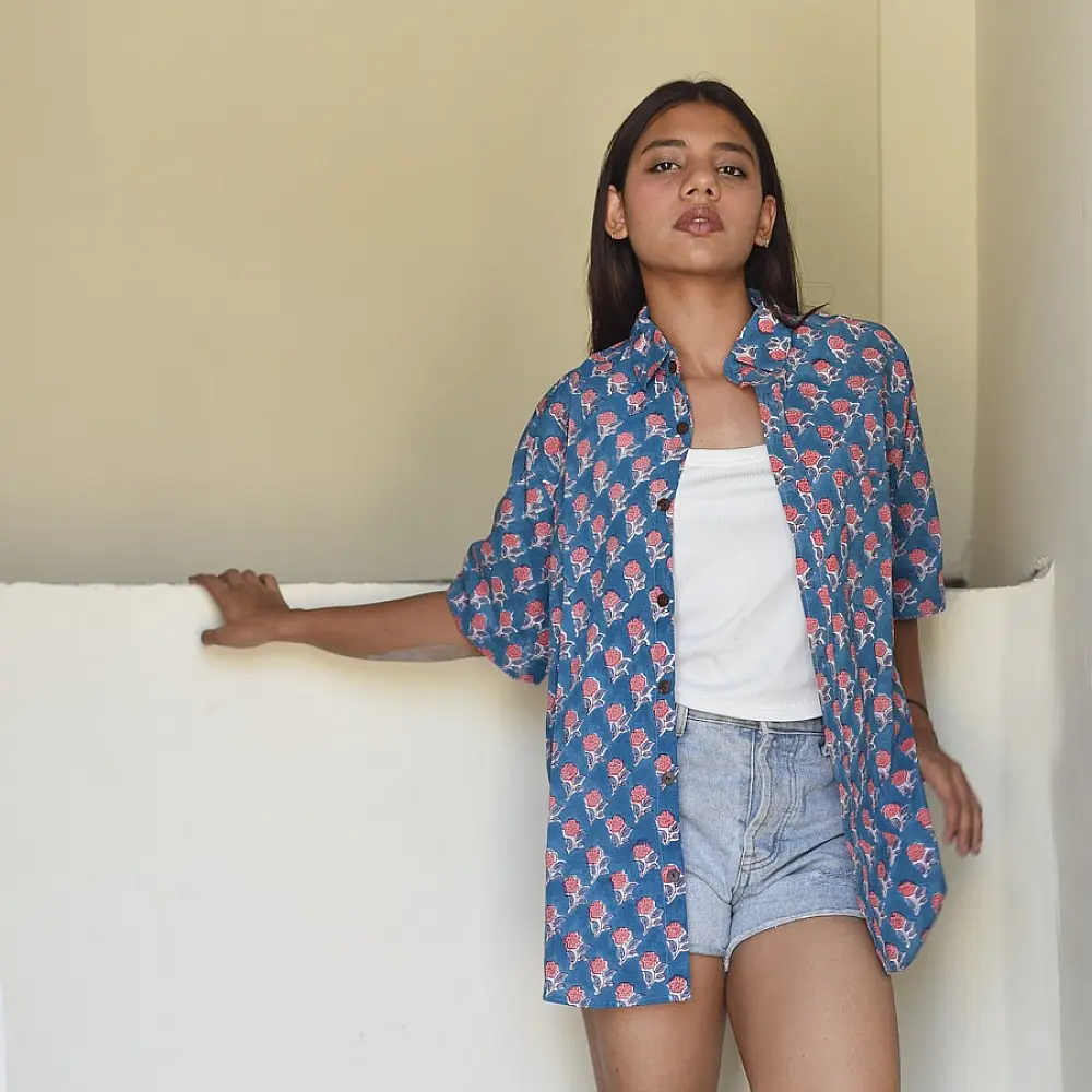 Shop block printed cotton shirt - Roses