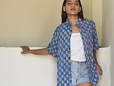 Sanganeri Shirt ✯ Pure Cotton - Block Printed Shirt ~ Roses