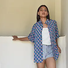 Sanganeri Shirt ✯ Pure Cotton - Block Printed Shirt ~ Roses
