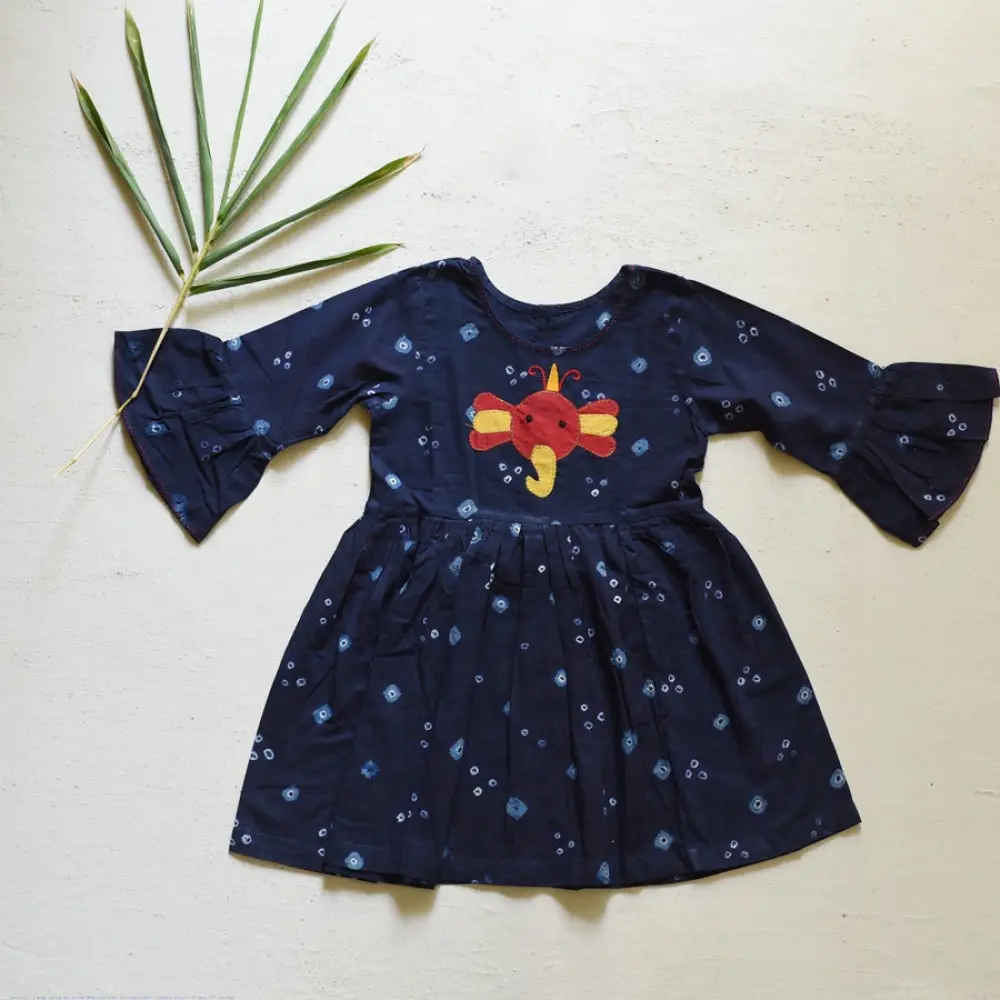 shop Pure Cotton Embroidered - Indigo Frock