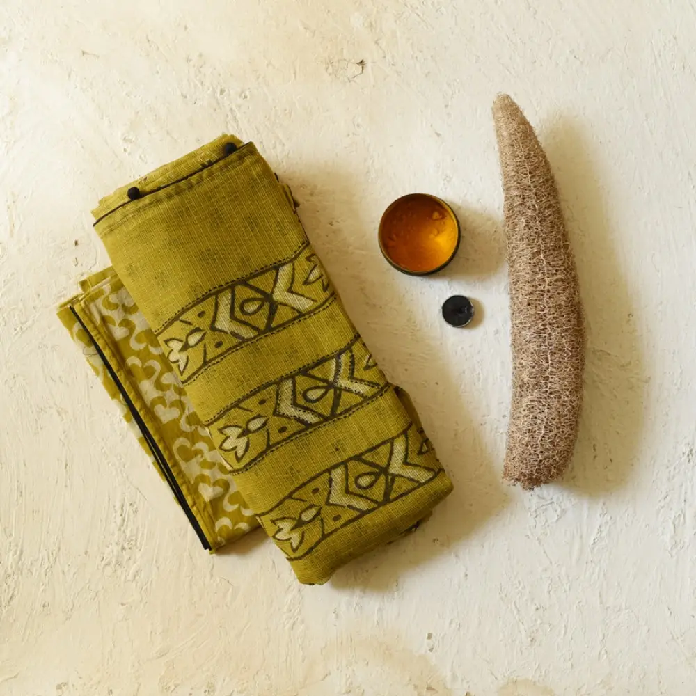 shop Block Printed Kota Cotton | Hand Embroidered Saree - Two options