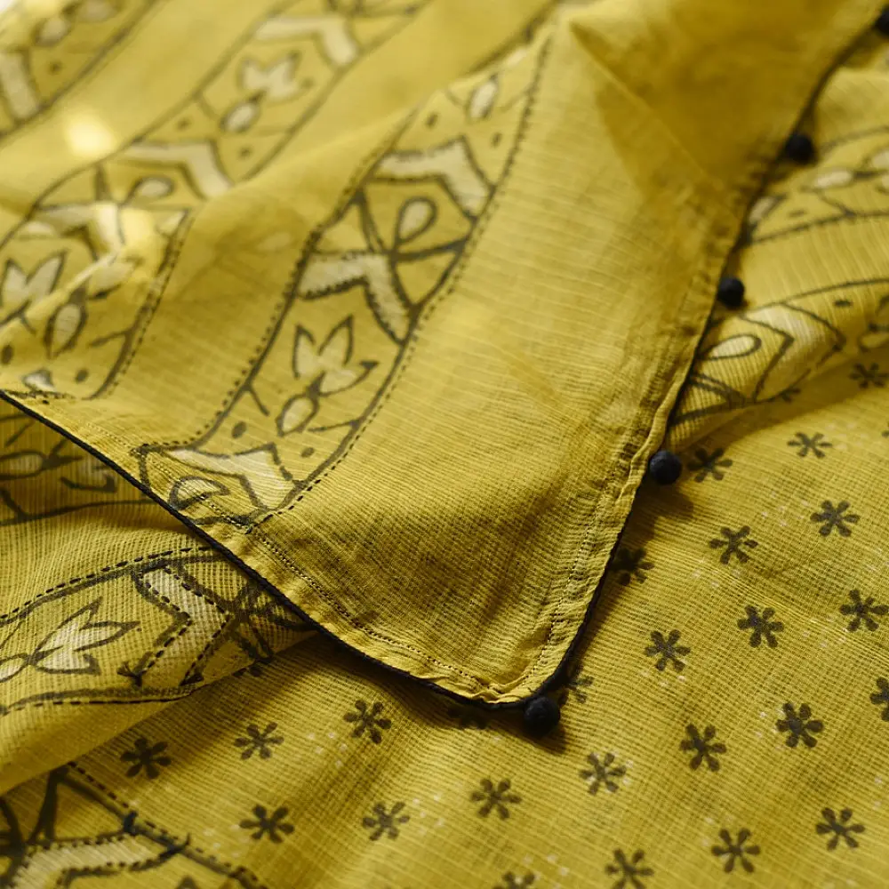 shop Block Printed Kota Cotton | Hand Embroidered Saree - Two options