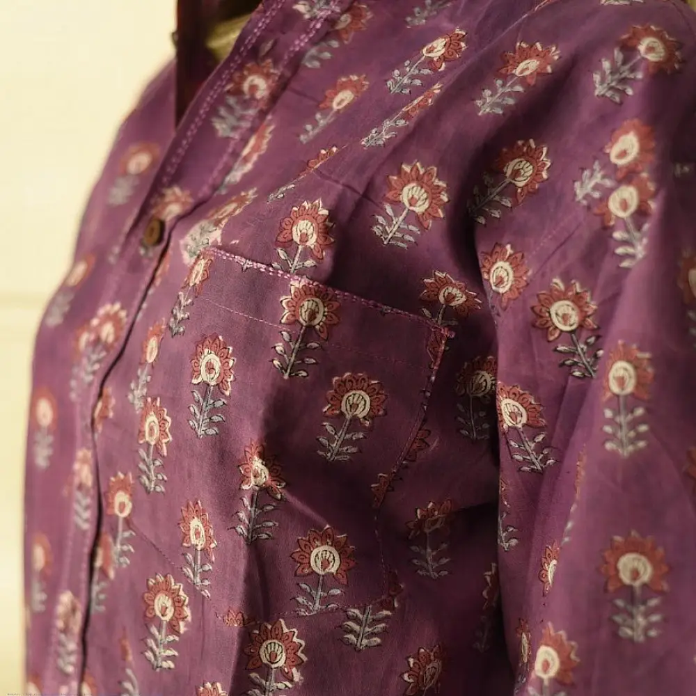 Shop block printed cotton Purple Shirt- 
