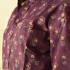 Sanganeri Shirt ✯ Pure Cotton - Block Printed Purple Shirt
