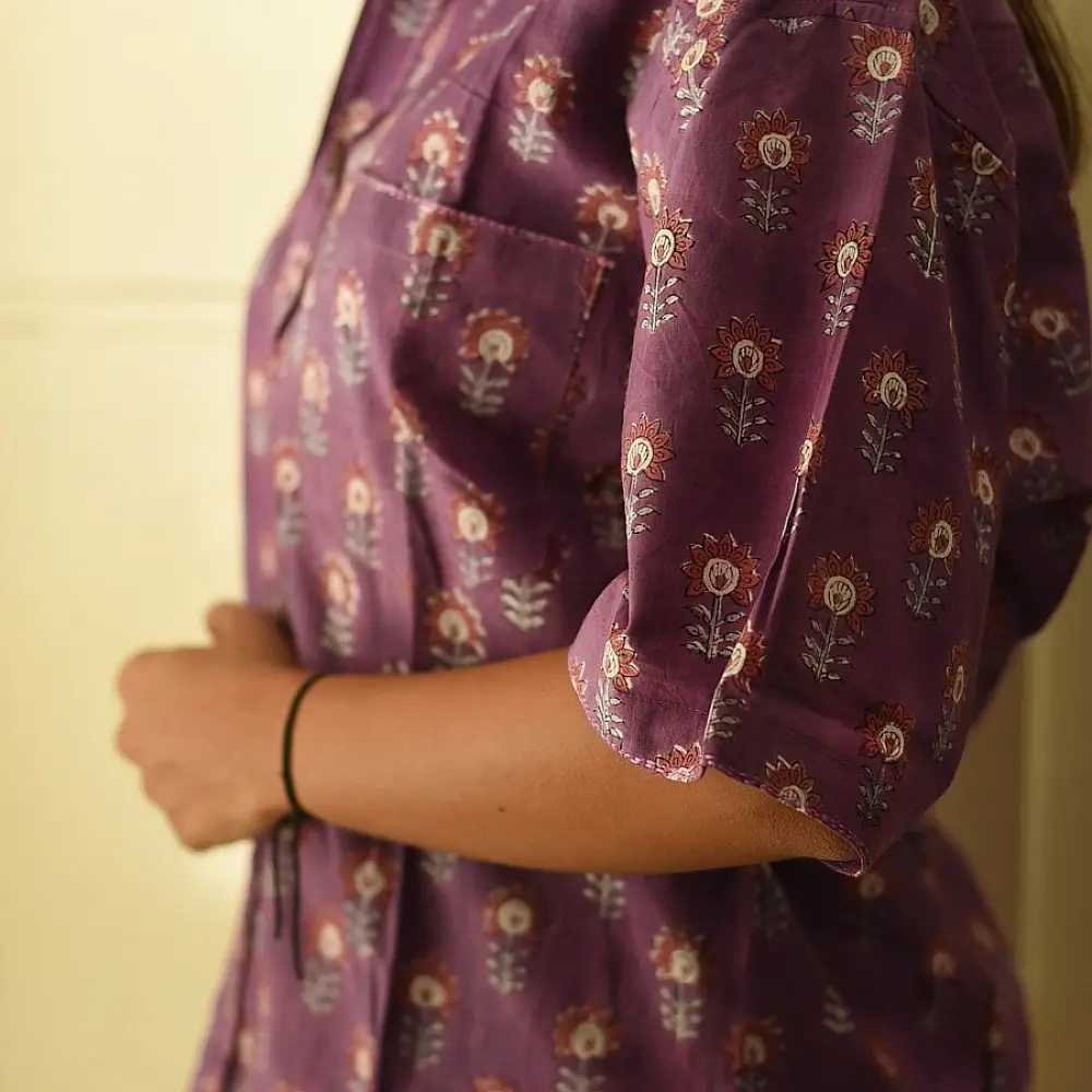 Shop block printed cotton Purple Shirt- 