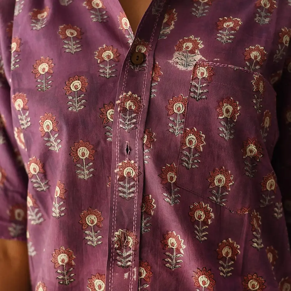 Shop block printed cotton Purple Shirt- 