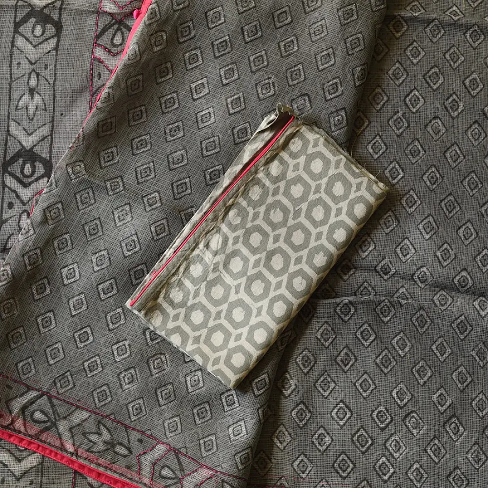 shop Block Printed Kota Cotton | Hand Embroidered grey Saree