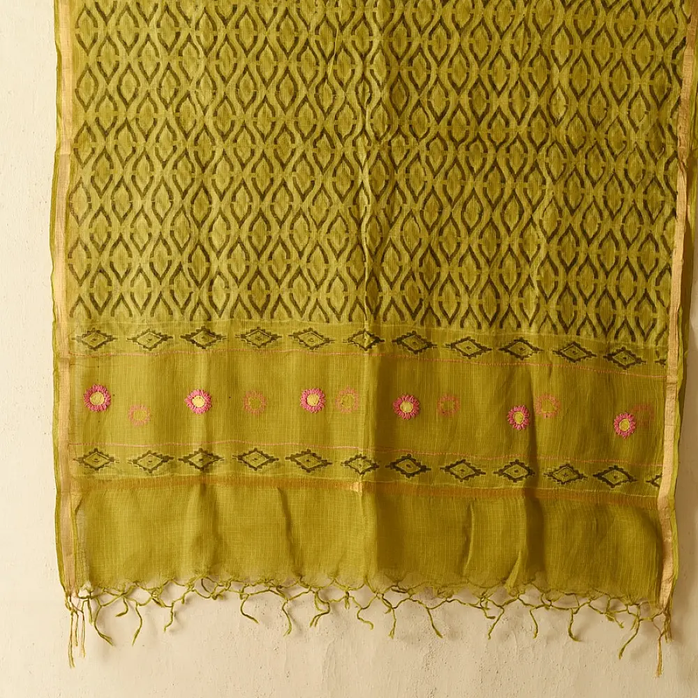 shop Block Printed Soft Kota Doria Cotton Dupatta - Yellow
