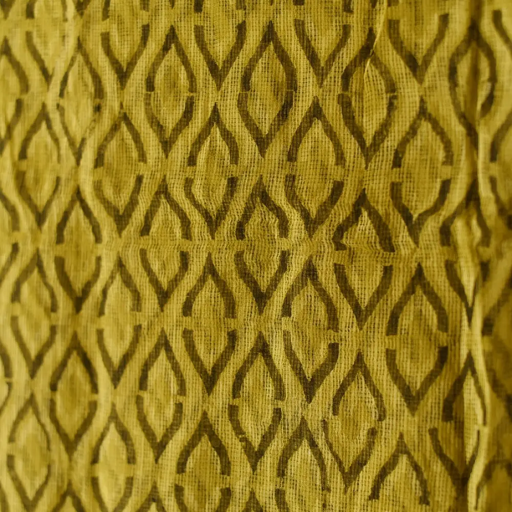 shop Block Printed Soft Kota Doria Cotton Dupatta - Yellow