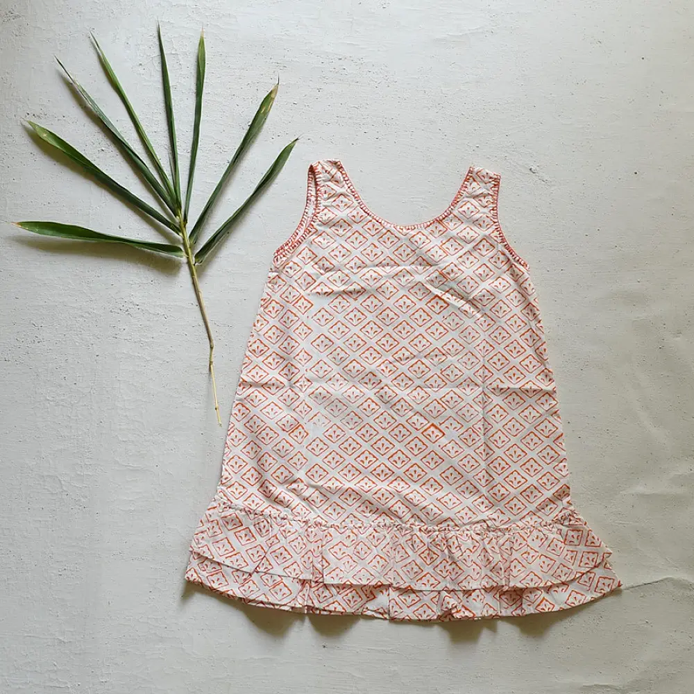 shop Pure Cotton Embroidered - Orange Printed Frock 