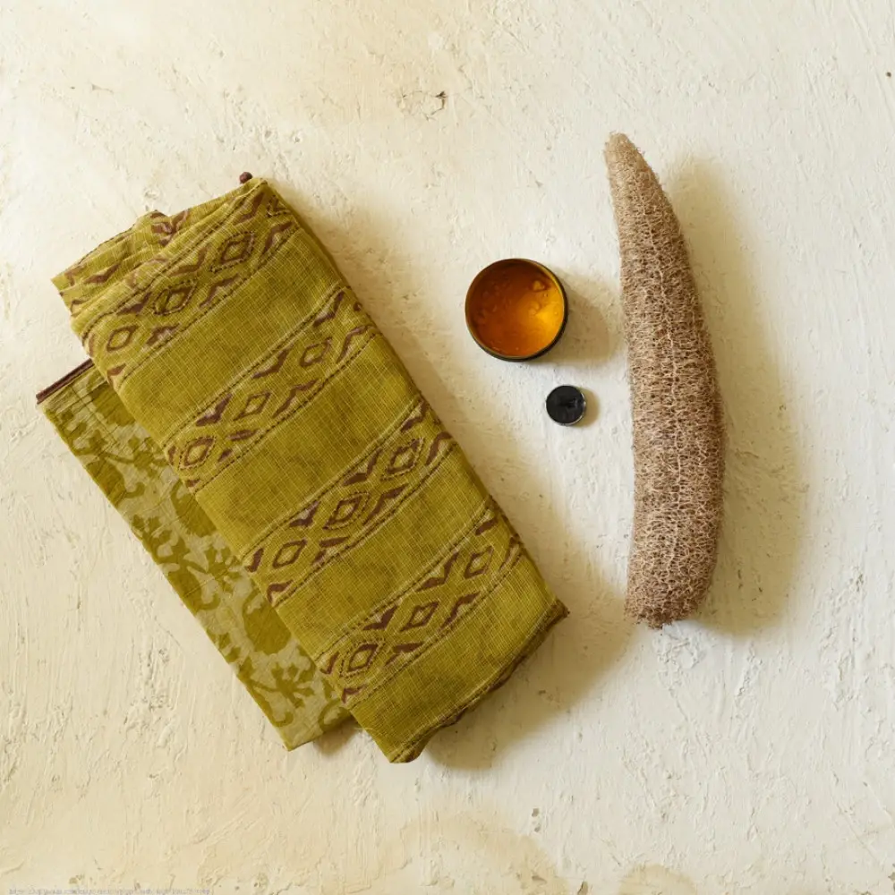shop Block Printed Kota Cotton | Hand Embroidered Saree With Blouse Piece