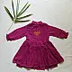 magenta pink pure cotton mulmul double layered girls frock with full sleeves and yellow embroidery
